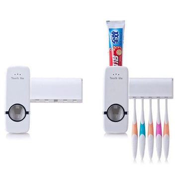 Tooth Paste Dispenser With 5 Brush Holder Wall Mounted Automatic Hands Free Toothpaste Dispenser