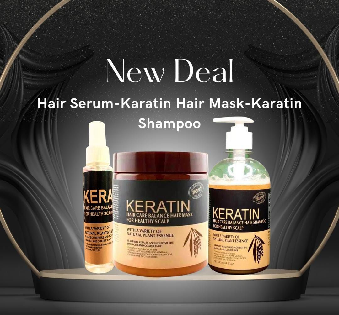 Pack Of 3 Items Keratin Hair Mask| Karatin Shampoo| Karatin Hair Serum